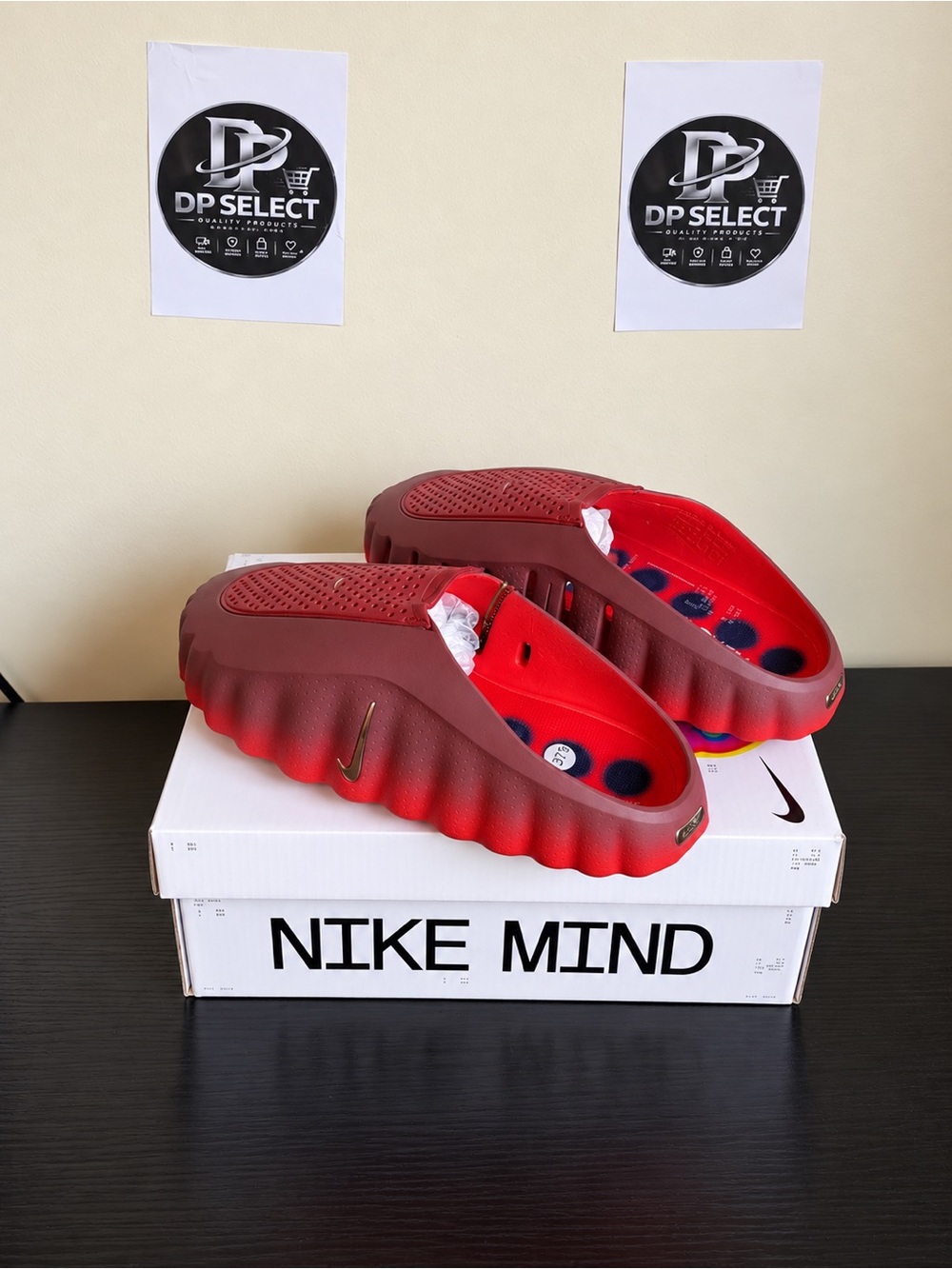 Nike Men's Burgundy and Red Cushioned Slip-On Slides